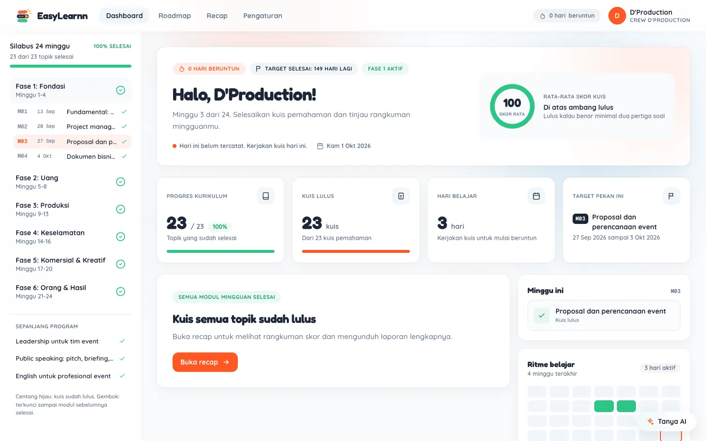 Production Book: Event Management Course with an AI Tutor